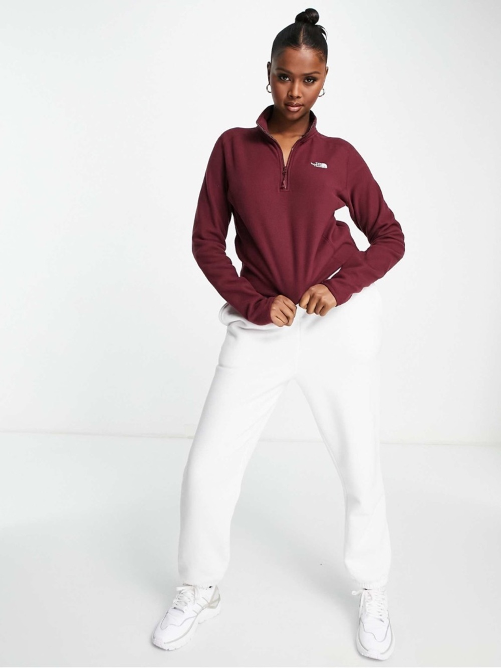 The North Face Women's Burgundy Vintage Quarter-Zip LongSleeve Top Outdoorsy Y2K - Picture 3 of 15